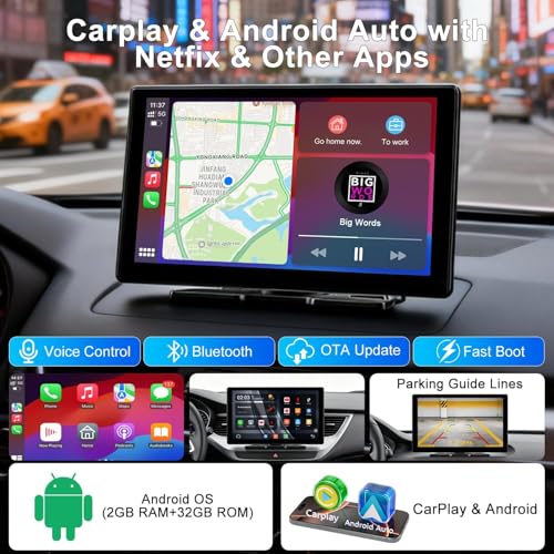 Image of Cason 9 inch Wireless CarPlay Screen with Net-Flix You Tube Apps,Car Android Player with CarPlay and Wireless Android Auto Bluetooth, IPS LED Display Screen (9 Inch Screen Only)