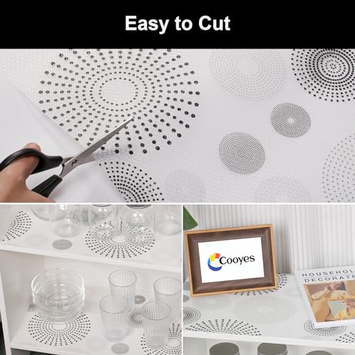 Image of Cooyes Shelf and Drawer Liner for Kitchen Cabinets - Non-Adhesive, Waterproof, Non-Slip Cabinet Liners for Scratch Protection, Desk, Refrigerator, Shelves, Drawers with Modern Pattern