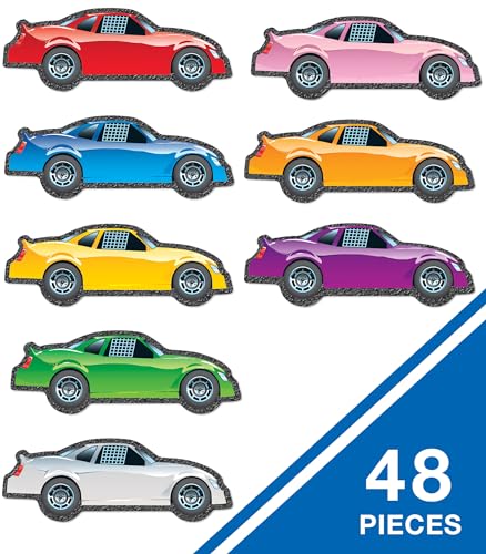 Image of Carson Dellosa 48-Piece Colorful Race Car Bulletin Board Cutouts, Race Car Cutouts for Bulletin Board, Party, and Classroom Decor, Car Cutouts for Classroom Decor and Car Bulletin Board Decorations
