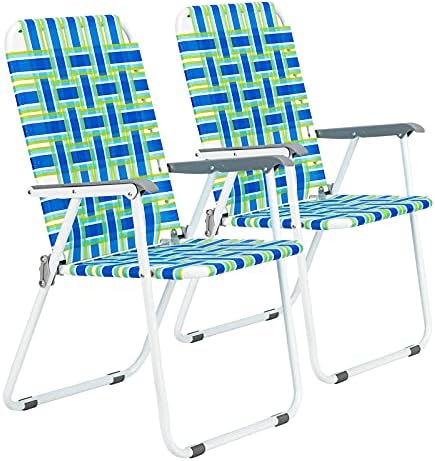 Kcelarec Set of 2 Patio Folding Lawn Chair, Outdoor Beach Chair Portable Camping Chair, Webbed Folding Chair for Yard, Garden,Blue