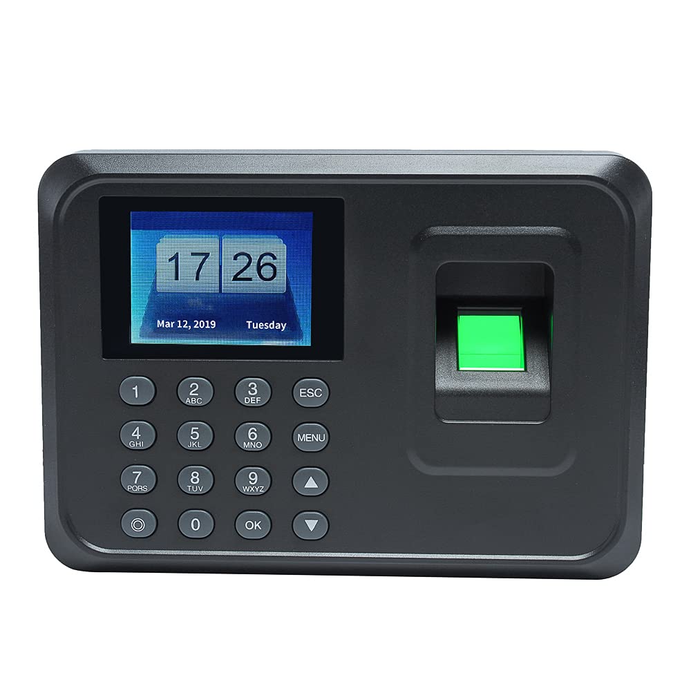 Eacam Intelligent Biometric Fingerprint Password Attendance Machine Employee Checking-in Recorder 2.4 inch TFT LCD Screen DC 5V Time Attendance Clock