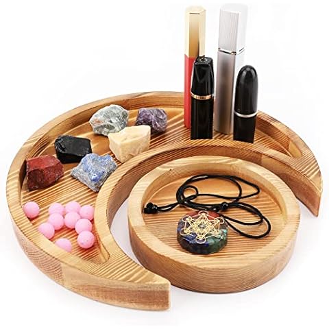 icyant Crystal Holder Tray, Crescent Moon Tray Decorative Stone Dish Holder Sun Moon Tray for Stones Gothic Decor Centerpiece Jewelry Plate Bowl for Jewelry Essential Oil Crystal Stone Cover