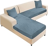 Vista 48 de NAISI Funda para Sofá Seccional de 1 Pieza de Terciopelo Separada para Chaise Lounge Funda Suave Elástica Fundas para Sofá Seccional Marrón
