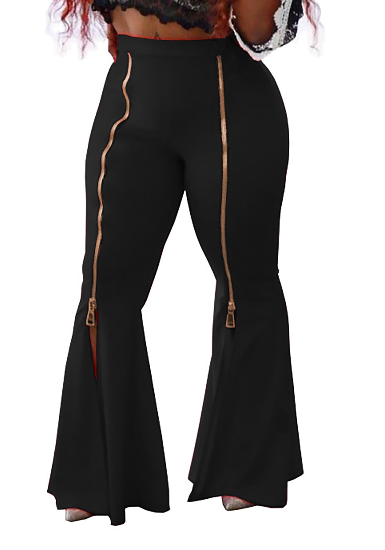 Womens Flare Pants Elastic High Waist Bell Bottom Trousers Adjustable slit