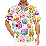 Generisch 2026 Neuheiten Ostern Party-Kurzarmhemd mit Osterhasen- Eierprint, lässiges Button-Down-Top für den Alltag (Multicolour, XXXL)