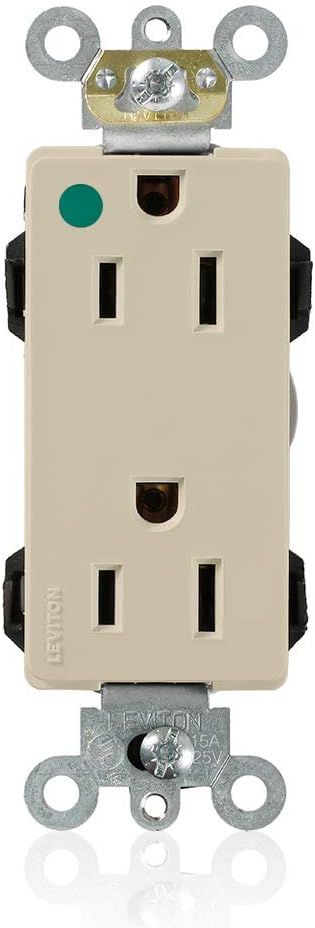 Leviton M1626-HGI Lev-Lok Modular Wiring Device 15-Amp, 125-Volt, Decora Plus Duplex Receptacle, Straight Blade, Hospital Grade, Self Grounding, Ivory