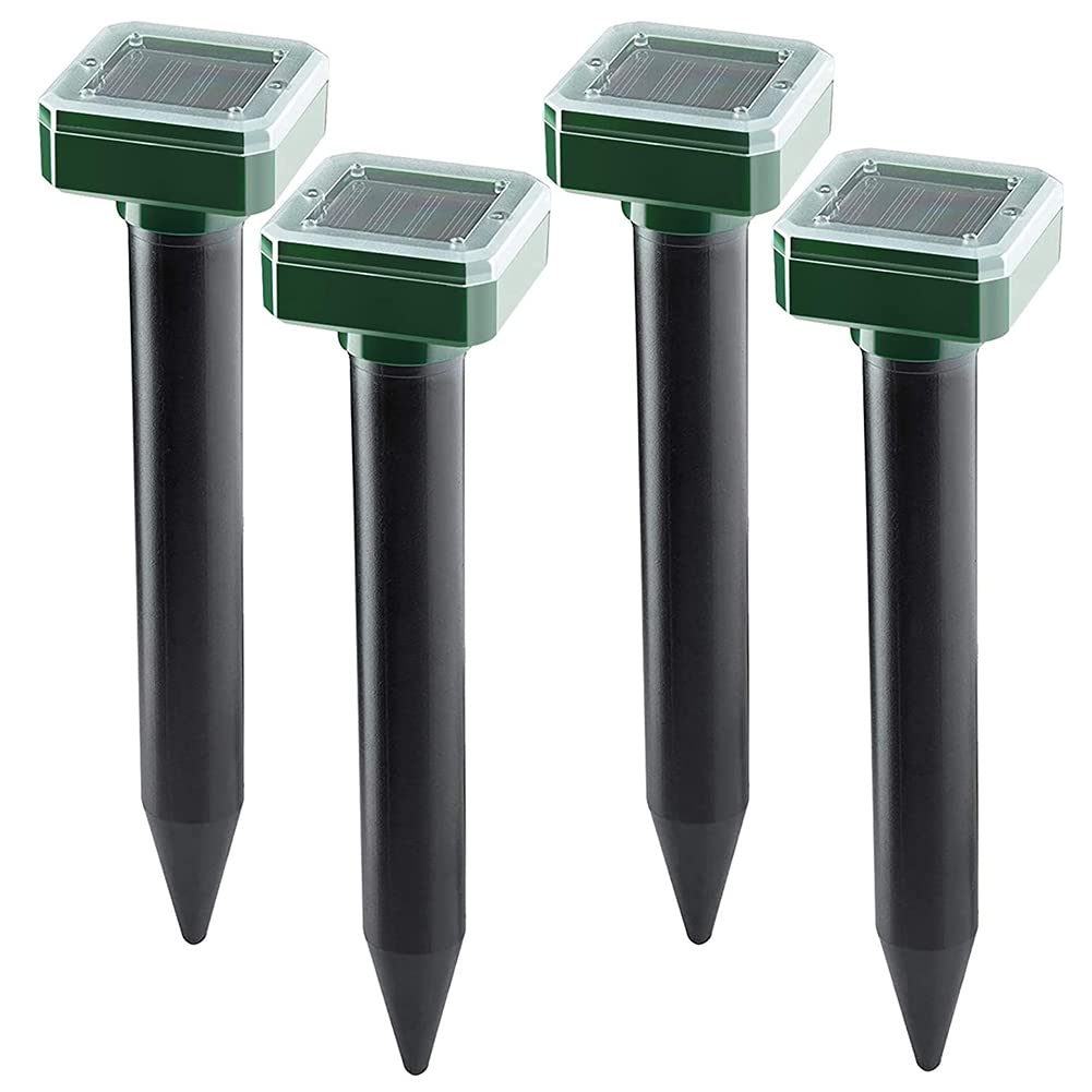 QENETY Sonic Mole Repeller, 4 Pack Sonic Mole Repellent solar Powered, Sonic Mole Deterrent, Solar Mole Repellent Ultrasonic for Lawn Garden & Yard Home, Rodents, Vole, Gopher, and Mole Deterrents
