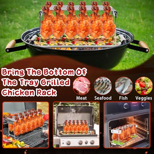 xinrongda Hähnchenschenkel Halter Grill Zubehör für Backofen & Grill, Hähnchenkeulenhalter mit Auffangschale, Hähnchen Grill Ständer & BBQ Rack, Grillzubehör Männer Geschenk