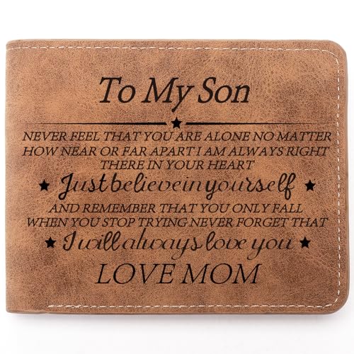 Leather Wallet Engraved Personalized Birthday Gift, Graduation Gift from Mom to Son Customized