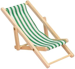 Accesorios de muebles de casa de juguete, silla de playa plegable en miniatura, mini silla de madera a rayas para césped, para casa de muñecas, verde, 1 pieza, muy inteligente