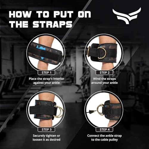 Image of XTRIM Unisex Stylish Ankle Straps with Metal D-Rings for Cable Machine, Kickbacks and Glutes Workouts, Adjustable Ankle Straps, Curls & Hip Abductors with Padded Neoprene Support (Army Blue)