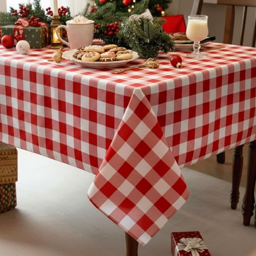 Image of Oigco Red and White Checkered Tablecloths - 3 Pack 54 inch x 108 inch Rectangle Disposable Plastic Red Gingham Tablecloth, Picnic Table Cover for Party, Wedding, Birthday Christmas Decor