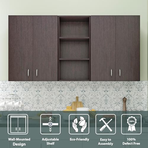 Image of VIKI Furniture |Pivot Modular Kitchen Wall Cabinet - 4 Door Cabinet | Space Saving Rack for Spices | DIY Home Storage Cupboard (Brussel Walnut - 30D x 160W x 80H cm) | 1 Year Warranty