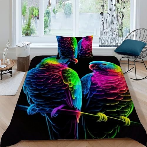 Ensemble d'impression 3D Parrot housse de couette 135x200 fermeture éclair - 3