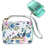 Inspring RFID Credit Card Wallets for Women ID Holder with Removable Wristlet Wrist Strap Fabric Floral Wallet Dual Zipper Purse