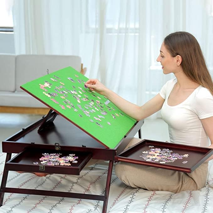 Miniatura 1 de Wooden Jigsaw Puzzle Table with Storage, Portable Folding Table for Puzzle Games with 2 Drawers for Adults and Kids. Jigsaw Puzzle Tilting Table for