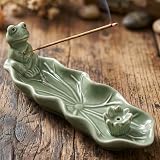 Glazery Frog Incense Holder for Sticks, Handmade Ceramic Holder for Burning Sage Sticks, Palo Santo, Cone and Backflow, Incense Burner for Meditation Room Home Decor, Frog Spiritual Gifts for Women