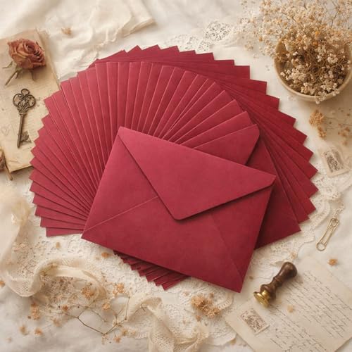 Image of Celebrations Red Kraft Paper Envelopes for Love Letters & Romantic Messages, Vintage Red Envelopes for Handwritten Notes, Anniversary Cards & Valentine's Day Letters - Pack of 25