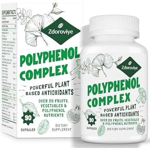 2250 MG Polyphenols Supplement Over 20 Fruits, Vegetables & Polyphenols, Quercetin, Resveratrol, Turmeric, Green Tea, Powerful Antioxidants, Polyphenols for Age Defense, Immune System, 90 Capsules Cover
