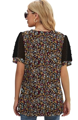 Image of Aokosor Womens Summer Tops V Neck T Shirts Swiss Dot Puff Sleeve Tops Loose Casual Tshirts