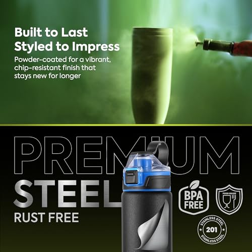 Image of Go24 pexpo Arctic 900 ISI Certified Stainless Steel Fridge /Sipper Water Bottle - 800ml | Flip Top Cap | Single Wall | For Gym, School, Trekking, Sports | for Men, Women and Kids -Knight Black