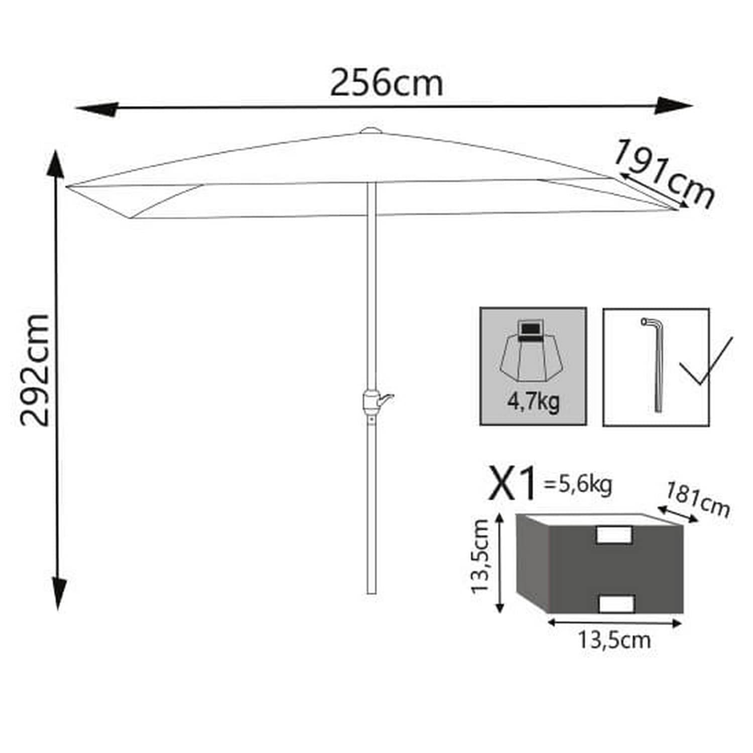 Milo srl Ombrellone da Giardino 2 X 3 Palo Centrale Bianco per Esterno Ristorante Gelateria Bar Hotel Albergo