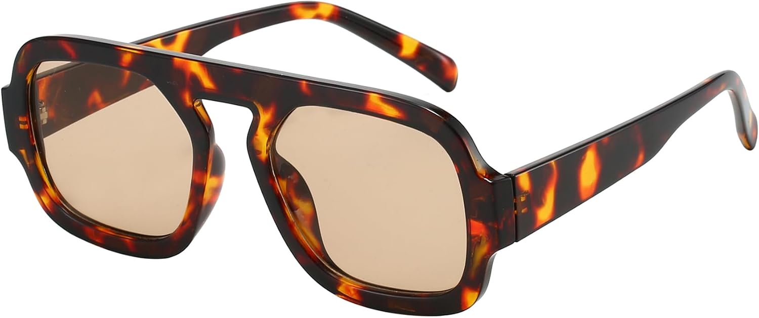 MUNSADE Trendy Square Aviator Sunglasses for Women Flat Top Designer Stylish Frame Sun Glasses Vintage Shades