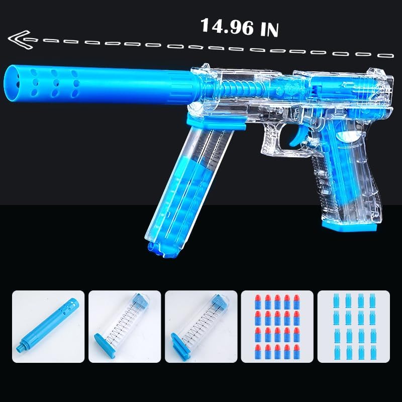 Miniatura 2 de VISPHYLY Juego de pistola de dardos de espuma suave, carcasa transparente completa para niños de 8 a 13 años, pistolas Nerf GLK BU