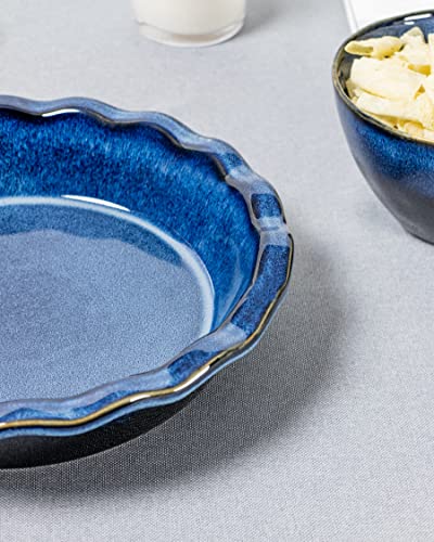 Henxfen Lead Ceramic Pie Pan For Baking - Deep Dish Apple Pie Plate 9.5 Inch, Round Baking Dish For Quiche, Pot Pies - Set Of 2, Reactive Blue #TOP7