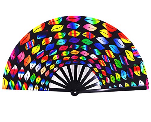 Amajiji Large Galaxy Folding Fan, Chinease/Japanese Folding Nylon-Cloth Hand Fan, Hand Folding Fans for Women/Men, Hand Fan Festival Gift Fan Craft Fan Folding Fan Dance Fan (Kiss)