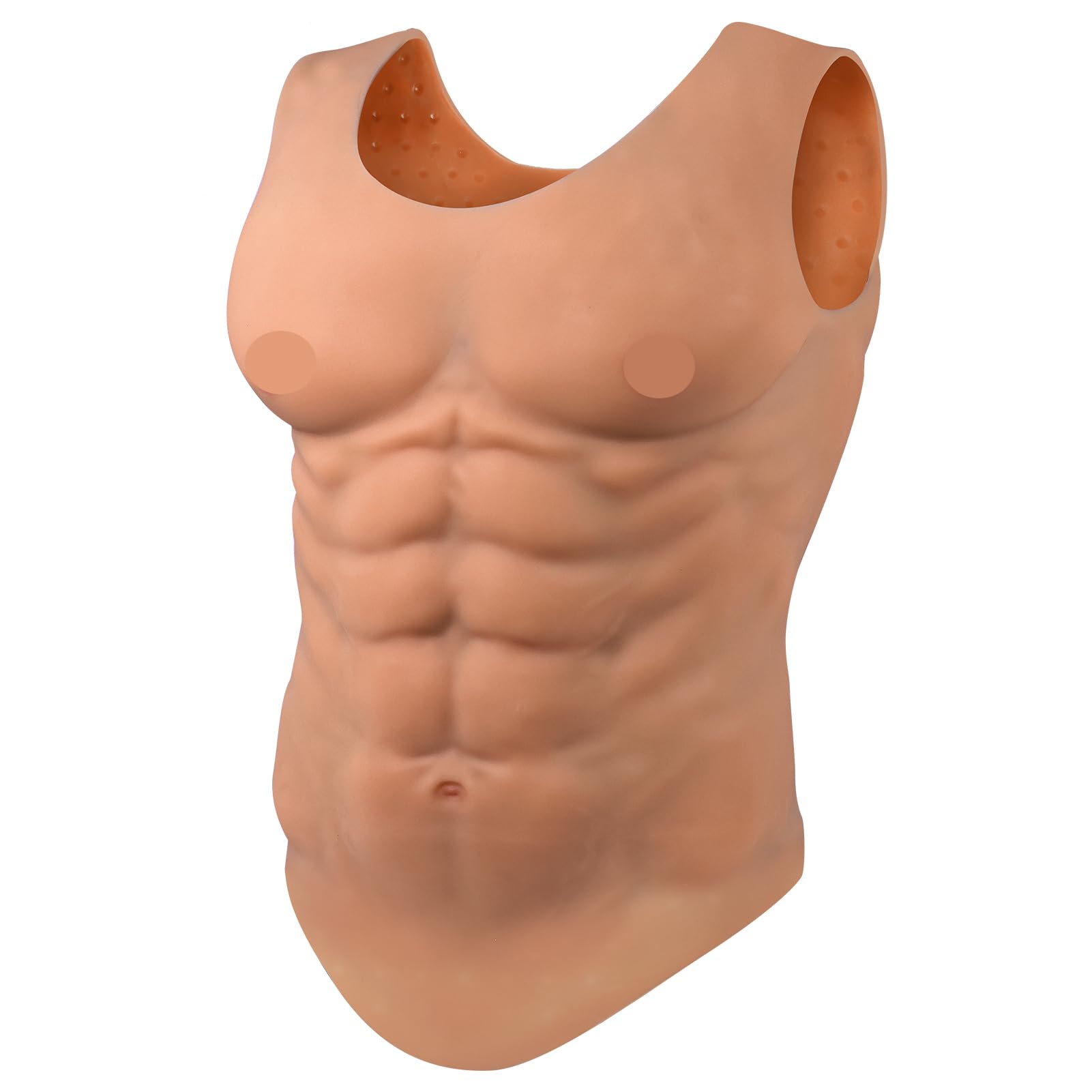Vnmcry Silicone Muscle Suit Women Men Realistic Silicone Fake Abs Cosplay Chest Male Fake Muscle Chest Bodysuit Vest Style (without Chest Hair, L Size - Bronze)