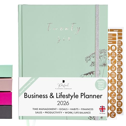 2026 Business & Lifestyle Planner by Perfect Planner Company - Award Winning Weekly & Monthly Diary with Goals & Habit Trackers to Organise Work Life & Boost Productivity. 222 Stickers