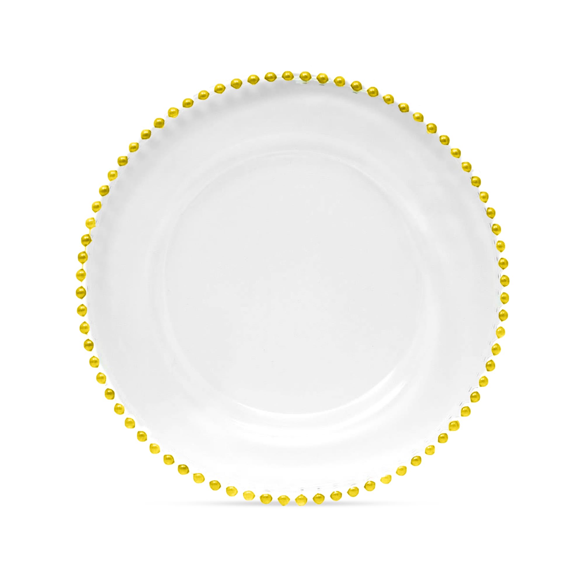 Trimming Shop Clear Glass Charger Plate with Golden Beaded Rim, 1pc