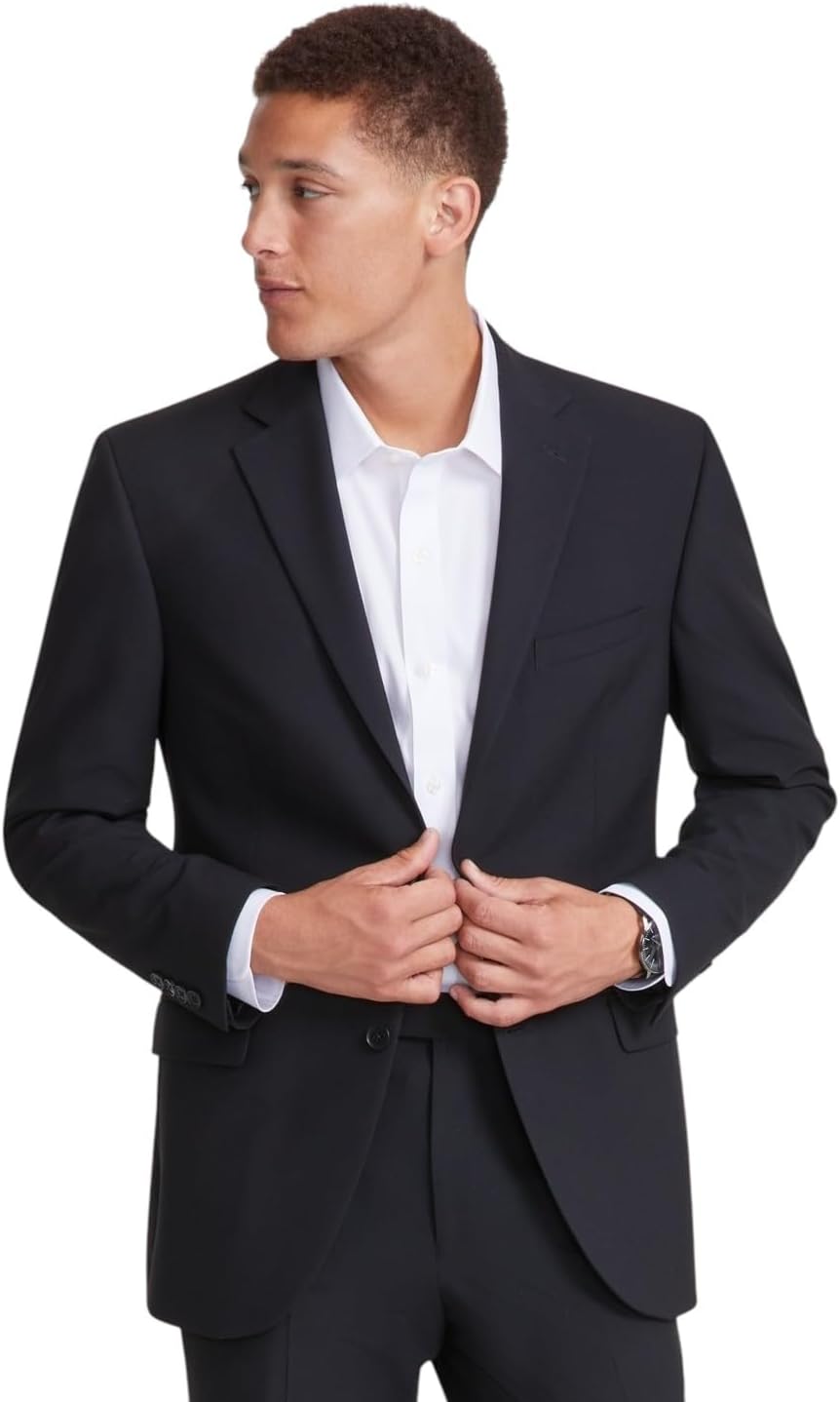 DKNY Mens Modern fit 2 Piece Suit 44 L / 37 Waist Black Solid Stretch