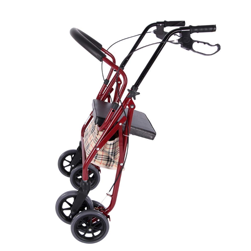 Chodzik Rollator z siedziskiem, składany chodzik, 4-kołowe pomoce do chodzenia, podwójny układ hamulcowy, używany do chodzenia seniorów, czerwony Interesting