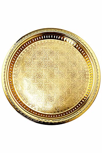 Orientalisches rundes Tablett Schale aus Metall Atay 50cm groß Gold | Orient Dekoschale mit hoher Rand | Marokkanisches… – Bild 3