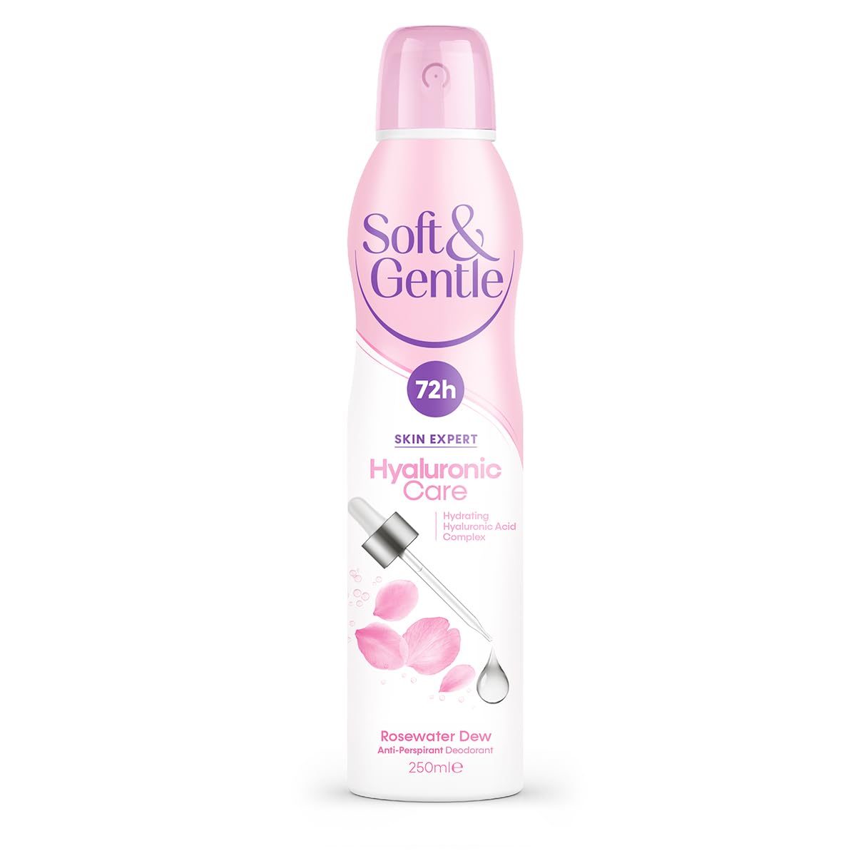 SOFT & GENTLE Anti-perspirant Deodorant, Skin Expert Hyaluronic Care, Rosewater Dew, 72H Protection 250ml