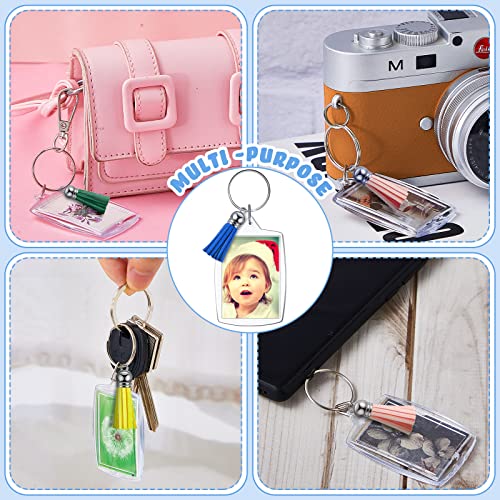 Image of Henoyso 24 Sets Acrylic Photo Frame Keychain with Tassels Teacher Gift 2026 Back to School 2.2x1.6 Inch Clear Picture Insert Blank Keychain Holder for DIY Crafts Wedding Memorial