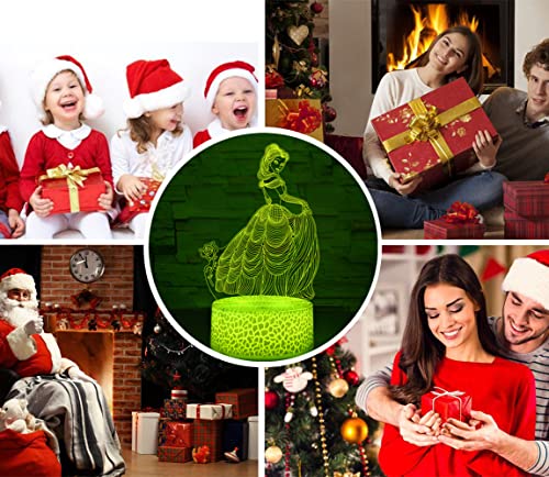 Image of i-CHONY Princess Gift Night Light for Girls, 3D Illusion Lamp with Remote & Smart Touch, 16 Colors Dimmable Bedroom Decorations, Kids Teens Birthday Gift