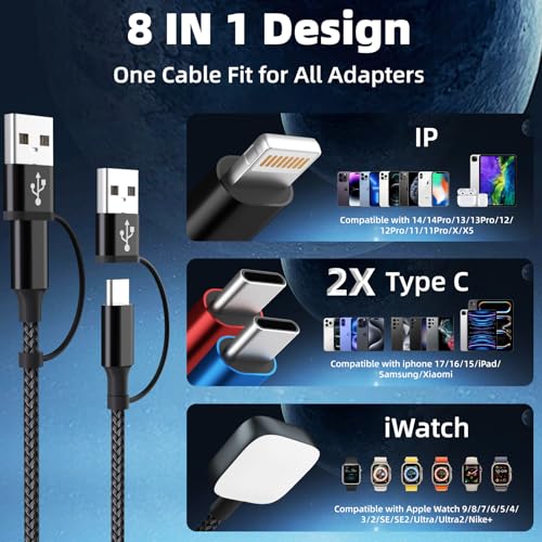 Image of Travel Essentials 4-in-2 Multi Charging Cable for Apple Watch Charger, 5FT