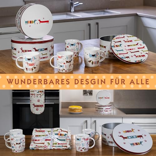 SPOTTED DOG GIFT COMPANY Keksdose Metall, Plätzchendose Set, Gebäckdose Rund - Klein Mittel Groß mit Hunde Motiv, Küchenzubehör Küchen und Backen Geschenke, Dackel Geschenk für Hundebesitzer Frauen