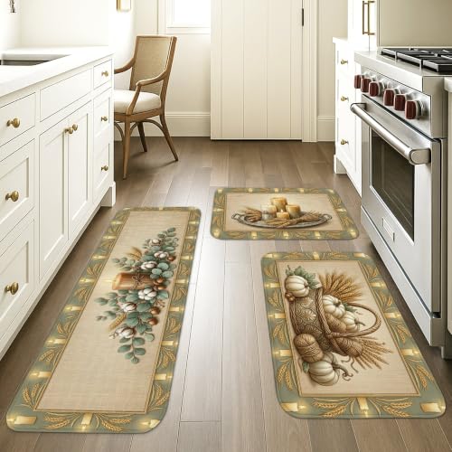 Tapis de cuisine rustiques en textile doux de qualité supérieure beige - 5