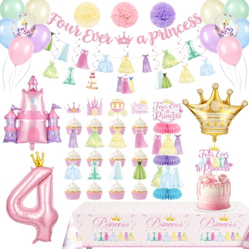 Lomantank Princess 4th Birthday Decorations Set Four Ever a Princess Theme