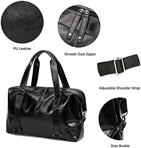 Large Capacity Leather Duffle Bag for Travel Oversized Carry On Overnight Weekender Bag for Men (Black) 4 Large Capacity Leather Duffle Bag for Travel Oversized Carry On Overnight Weekender Bag for Men (Black)