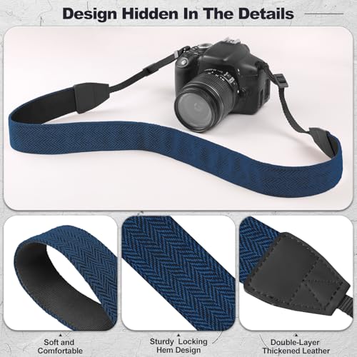 Image of Universal Camera Strap - Camera Neck Strap, Adjustable Shoulder Straps Compatible with Canon, Fujifilm, Nikon, Olympus, Panasonic and other SLR and mirrorless cameras - Blue and Black Stripes
