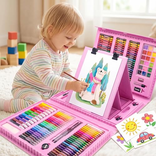 Image of 208 pcs Art Set & Colour Set Kit for Kids - Complete Drawing Kit with Crayons, Markers, Pencils - Ideal Colors Set for Kids - Creative Colour Set for Drawing & Sketching