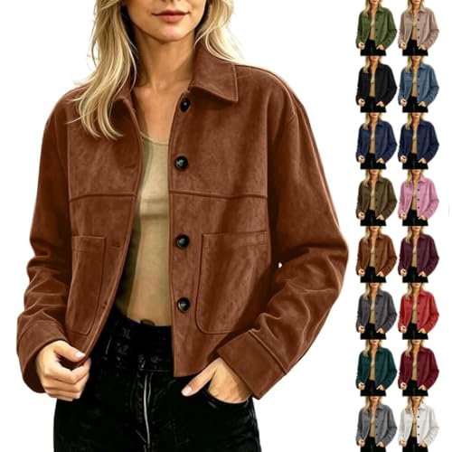 YRAETENM Faux Suede Jacket Women Casual Lightweight Cropped Fall Jackets - image 1