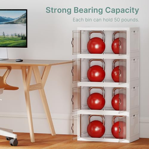 Image of UAMFURI 192QT Lockable Storage Bins with Lids - Stackable Storage Cabinet with Doors and Wheels, Collapsible Plastic Organizer and Containers for Closets, Office, 4 Pack Cubes