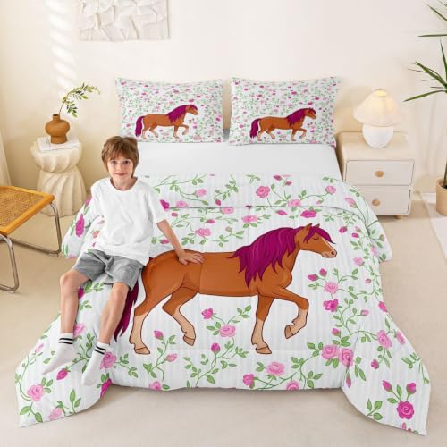 Image of Feelyou Girls Horse Comforter Comforter Set King Size for King Baby