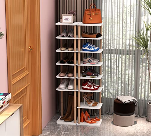 Lucknock 8 Tiers Vertical Shoe Rack, Narrow Shoe Organizer, Stylish Wooden Shoe Storage Stand, Space Saving Shoe Shelf, Shoe Tower, Free Standing Shoe Racks For Entryway, No-Tool Assembly, White. #TOP4